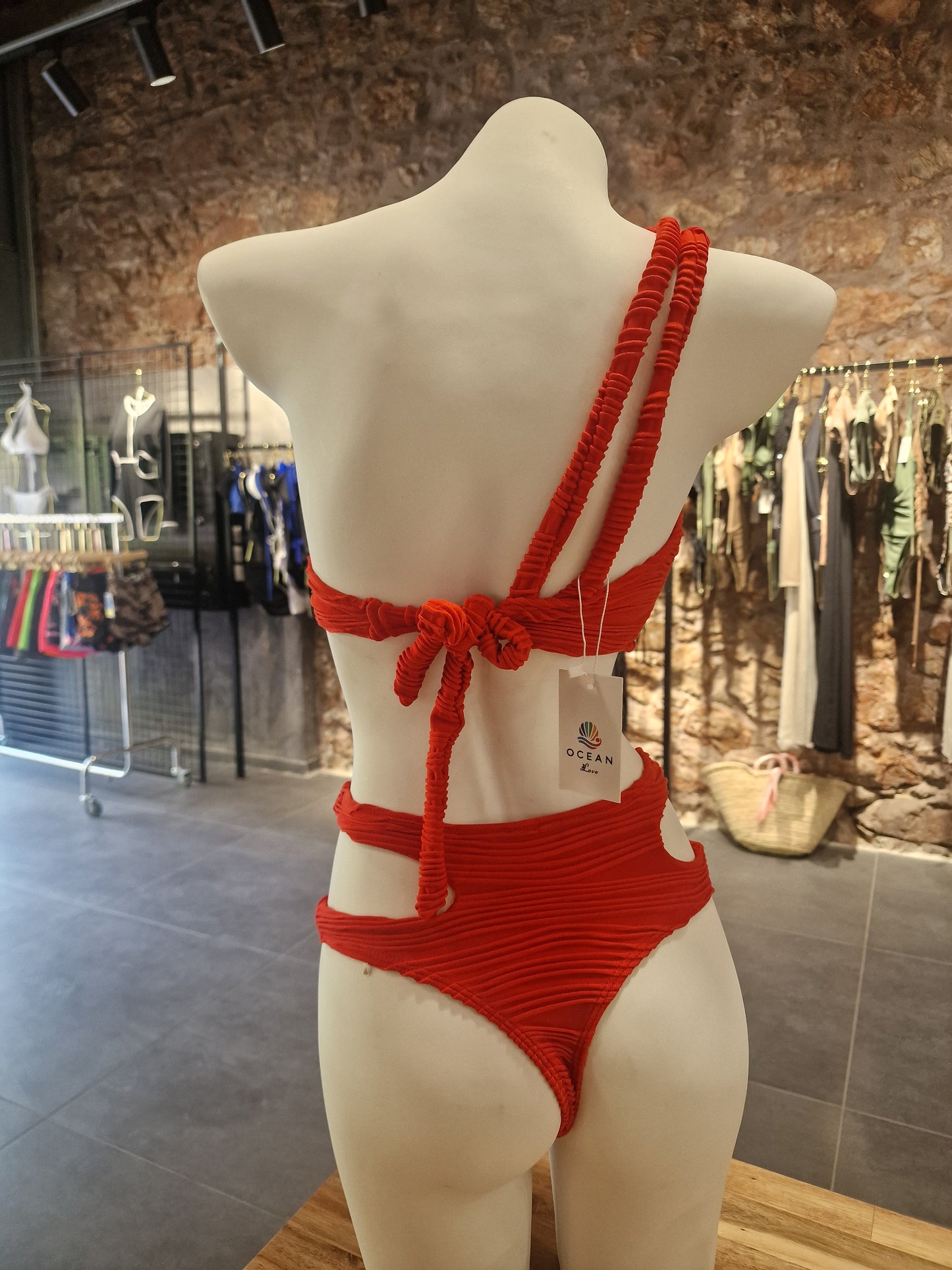 Red Cut-Out Bikini Set – One Shoulder Asymmetrical Swimwear