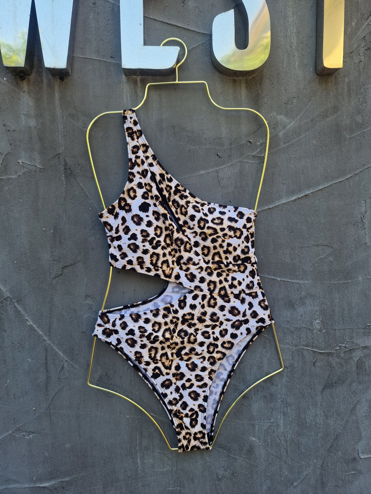 Leopard Print Cut-Out One-Piece Swimsuit – Asymmetrical Monokini