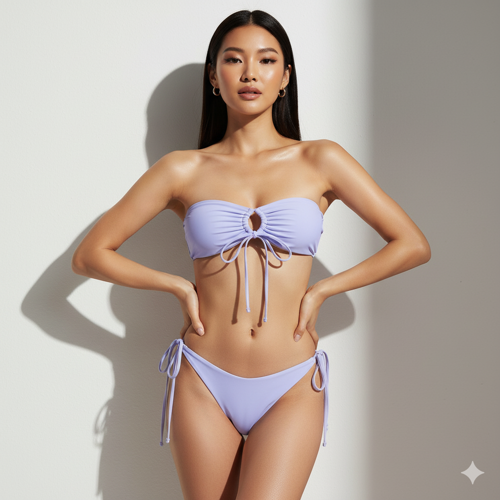 Purple Ribbed Bikini Set | Tie-Front Two-Piece Swimsuit