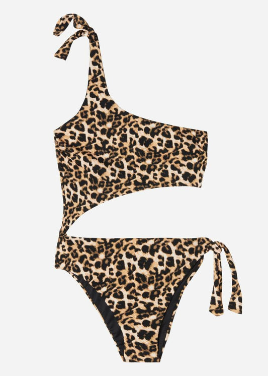Leopard print bikini set on a white background

